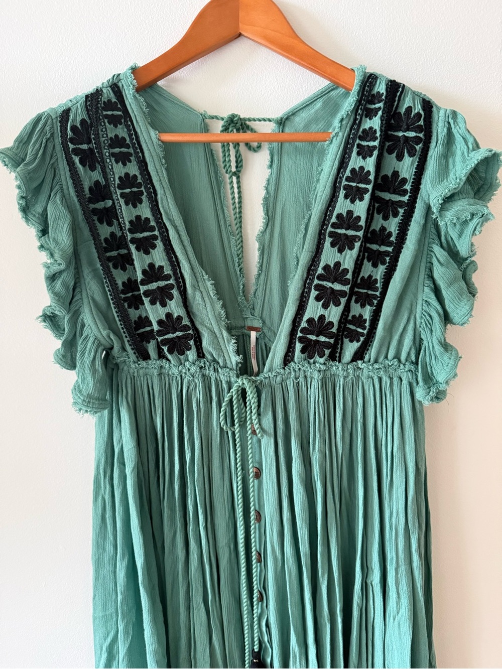 Free People Seafoam Green Gauze Dress with Fringe Detail